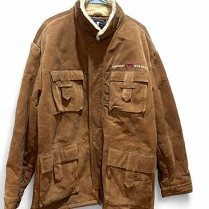 Vintage Phat Farm Men's Brown Leather Field Jacket